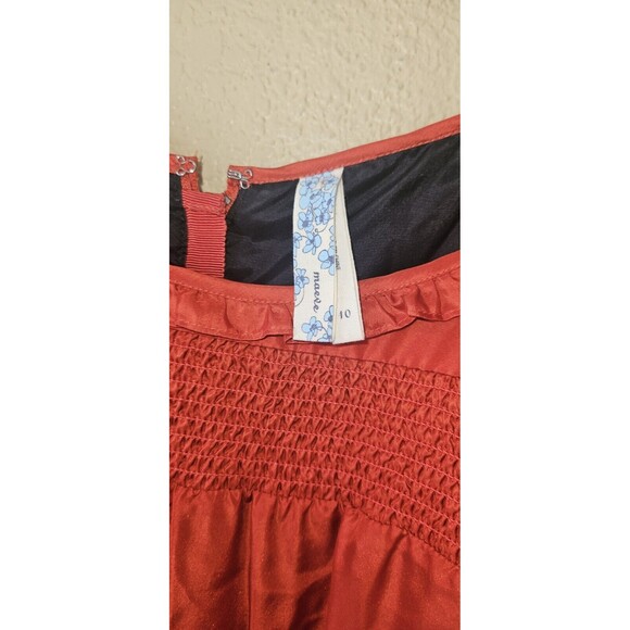 Maeve Anthropologie Horizon Line Ruffle Tiered Dress Silk Orange Black S 10 - Picture 5 of 6